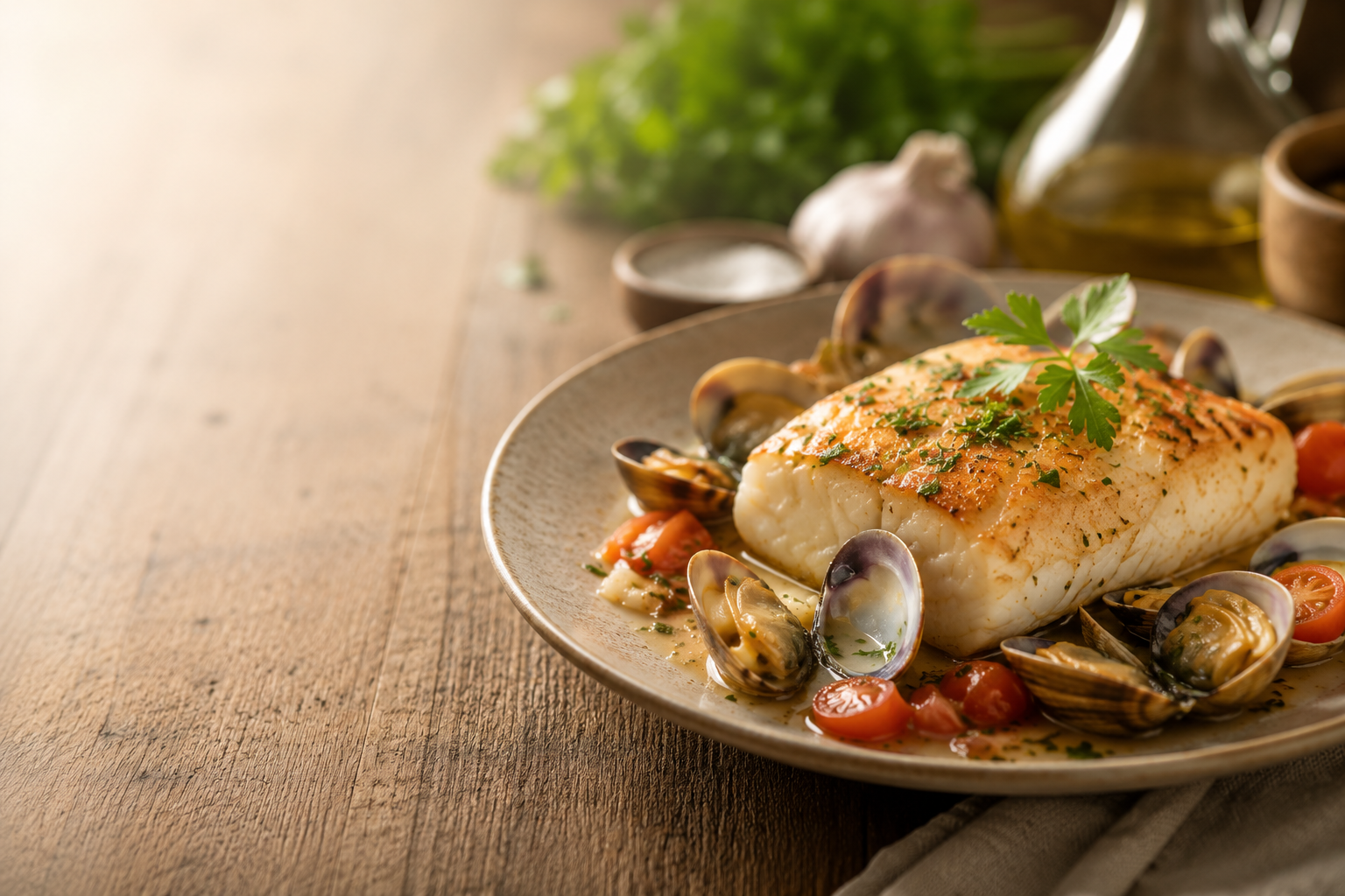 Plato de pescado con marisco